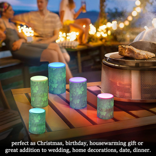 2Pcs Floral St Patrick Shamrock Flameless Candles Set Good Luck Clovers Remote T - Picture 7 of 12
