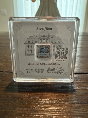 Geiger Edelmetalle 1 Gram .999 Fine Silver Bar Square Capsule Assay!