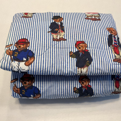 New Ralph Lauren Polo Teddy Bear Blue Full Deep Fitted Sheet NIOP Read!