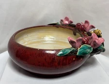 Chinese Red Flambe Majolica Ceramic Brush Washer Pot Signed & Impressed Seal