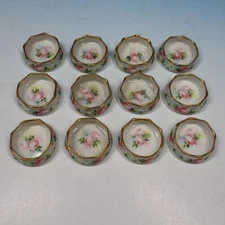 Haviland or Belleek Handpainted Floral Porcelain Open Salt Dips - Set of 12