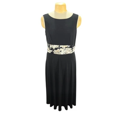 Jessica Howard Midi Dress Womens 14W Black Floral Waist Sleeveless Cocktail LBD - Image 1 of 4