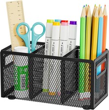 Mesh Pen Holder for Desk,Pencil Holder Desk Organizer 3 Adjustable Compartments,
