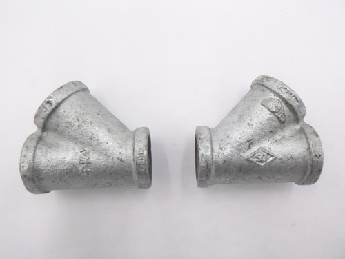 2 Pack Smith Cooper 3/4" Galvanized Malleable Iron 45° Wye Pipe Fitting