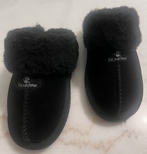 BearPaw Loki II Youth Size 1 Genuine Sheepskin Fur Lined Clog/Slipper Black EUC