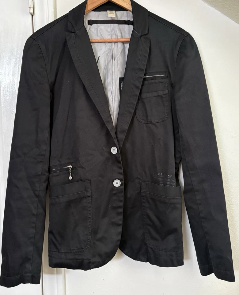 Diesel Blazer мужской S Slim Fit Avant Guard черный светоотражающий атлас повседневный хлопок - Изображение 2 из 4