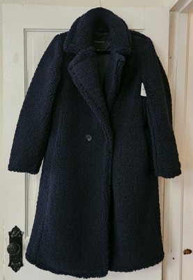 Talbots Women s Sherpa Teddy Coat Size Large, Navy Blue, Plush