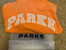 PARKE Women's Orange Logo Graphic Print Pullover Sweatshirt Regular S/M