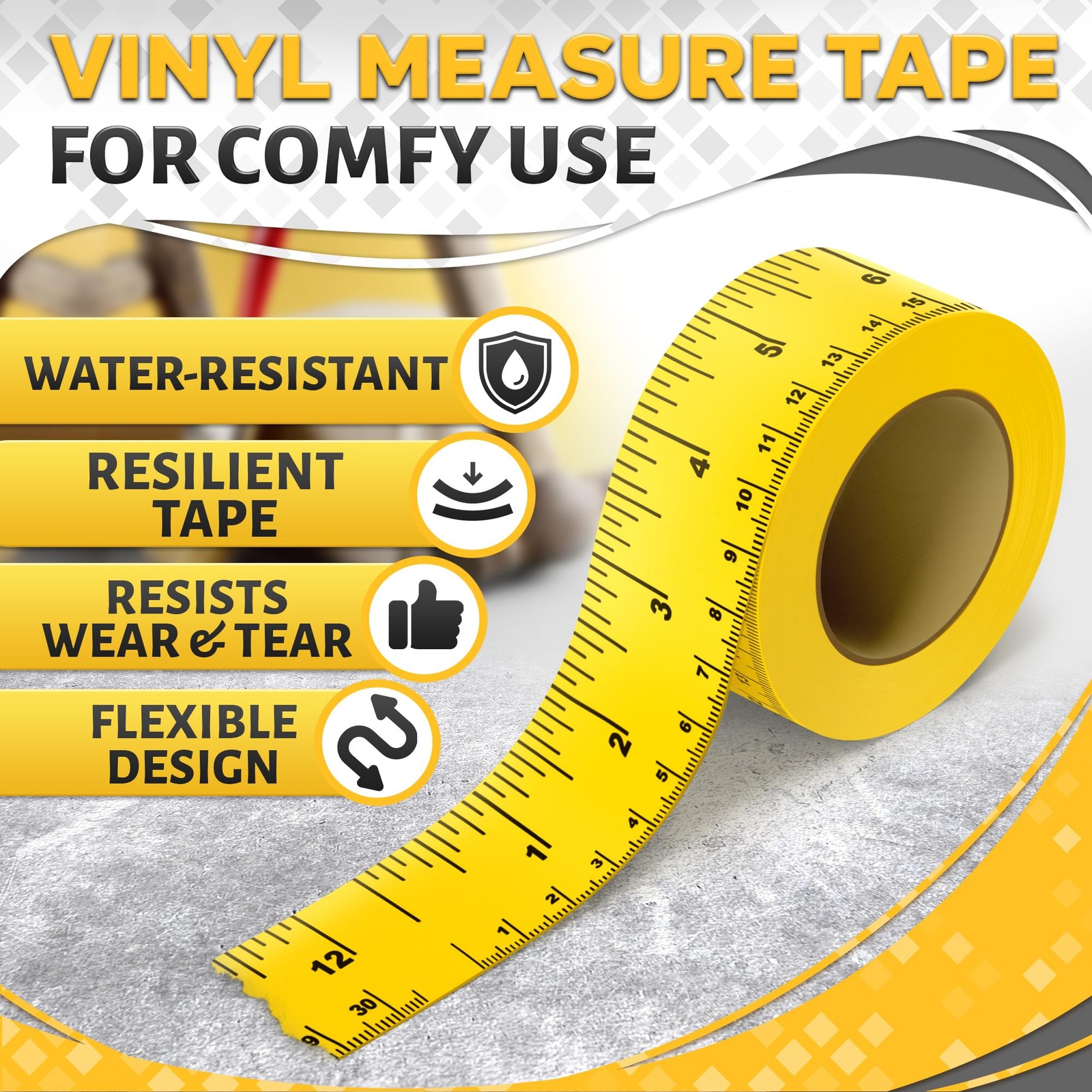 12 Inch Repeating Adhesive Measuring Tape – 13.9 Yards, 1” Wide, Dual Metric,...