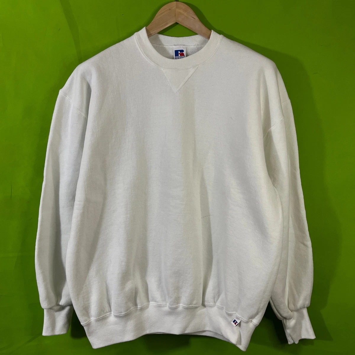 Sweat Vintage Russell Athletic Fabriqué Aux USA - Homme XL, Col V, Bleu Et Blanc