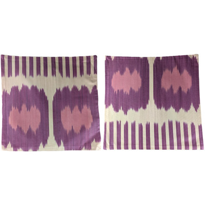 2 Pieces İkat Silk Pillow Covers Pair Sofa Decorative 16x16'' Turkey Uzbek Purple