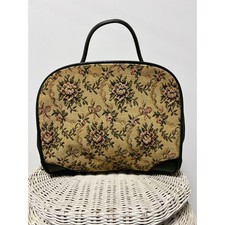 Vintage Floral Tapestry Handbag Top Handle Purse Needlepoint Style Green Trim