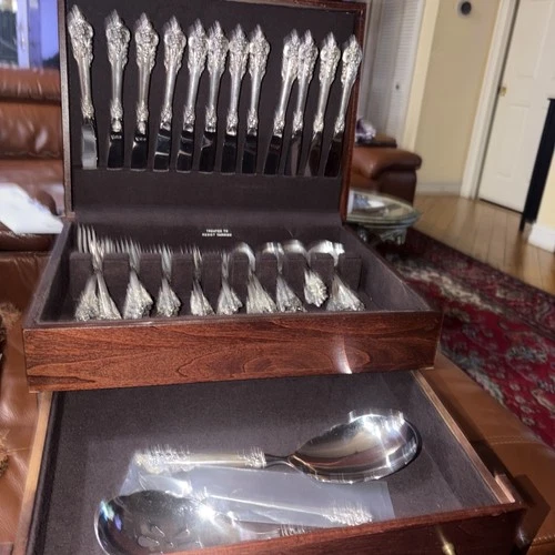 Grande Baroque by Wallace Sterling Silver Flatware Service For 12., 64 Pieces.