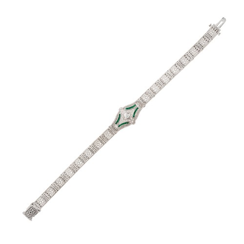 Bracciale maglia incernierata oro bianco platino smeraldo sintetico diamanti 0,8 carati - Foto 1 di 5