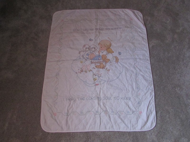 Precious Moments Baby Quilt Cross Stitch Complete Now I Lay Me Down To Sleep