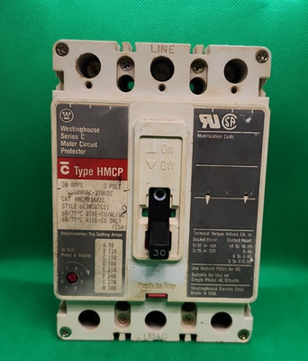 WESTINGHOUSE HMCP030H1C 3POLE 600VAC / 250VDC 30A CIRCUIT BREAKER [2RE2-3]