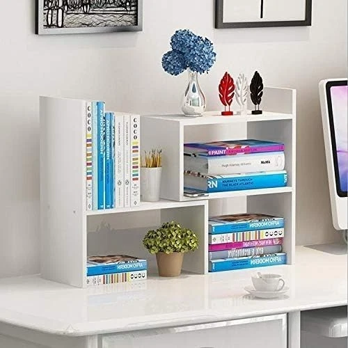 Adjustable Desk Storage Organiser for Home Office, White Wood Modular Book Shelf - Image 4 of 4
