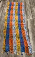 Indian vibrant colored paisely scarf / shawl orange yellow dark blue light blue