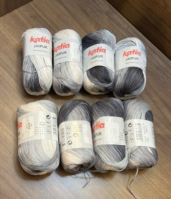 8 Balls Katia Jaipur 100% Mercerized Cotton Thread Yarn White Black Grey 50gr Ea