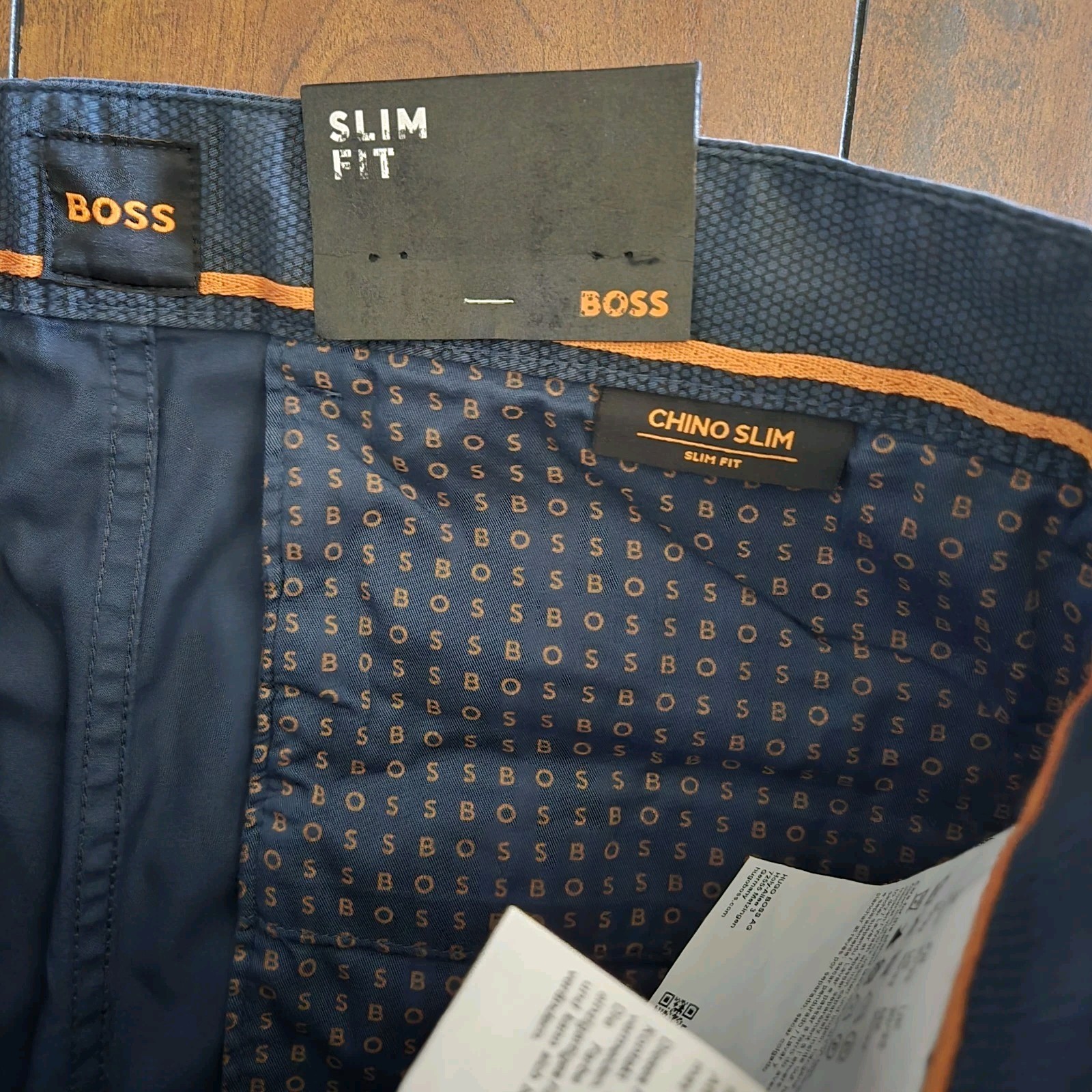 Hugo Boss Chino Slim Fit In Micro-Printed Stretch Cotton Pants Blue Men's 30x32 thumbnail 9