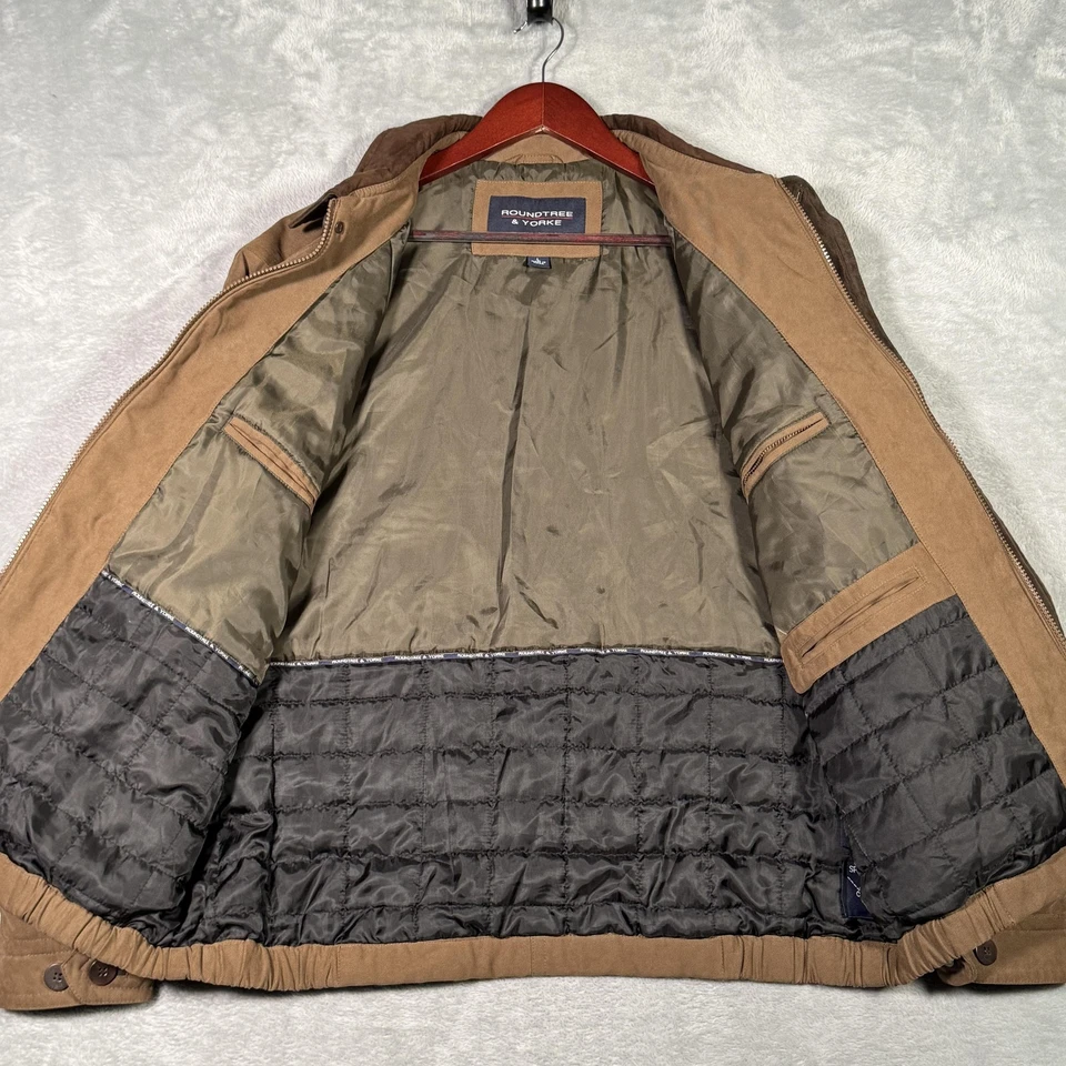 Chaqueta Roundtree & Yorke Para Hombre Grande Marrón Acolchado Forrado Cremallera Abrigo Foto 3 de 4