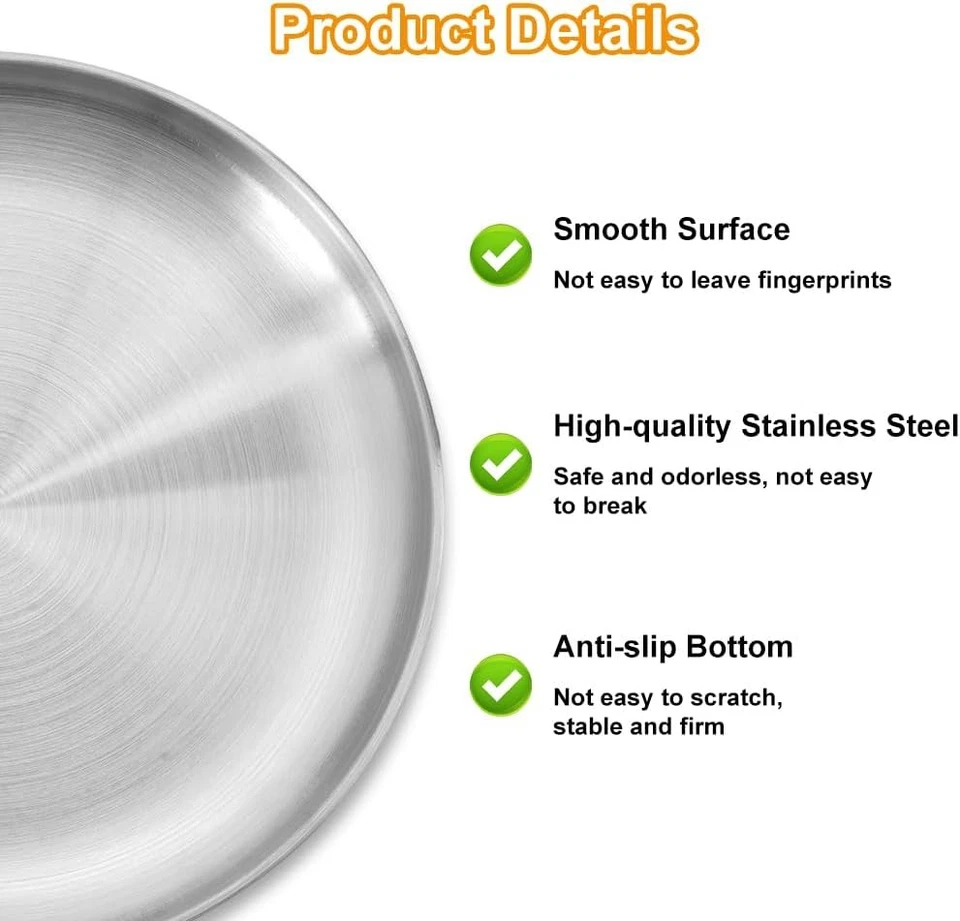 4 Stück Edelstahl Runden Geschirr, Pizzablech Rund 20 cm Edelstahl Teller - Bild 3 von 4