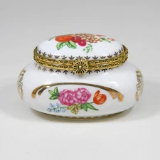Vtg del Prado Porcelain Hinged Pill Trinket Box E.P. 10 Hand Finished Gold Trim