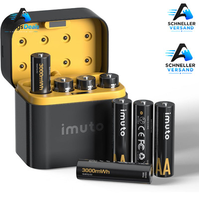 Wiederaufladbare AA 1,5V Lithium Akkus 8er Set 3000mWh mit Ladegerät für