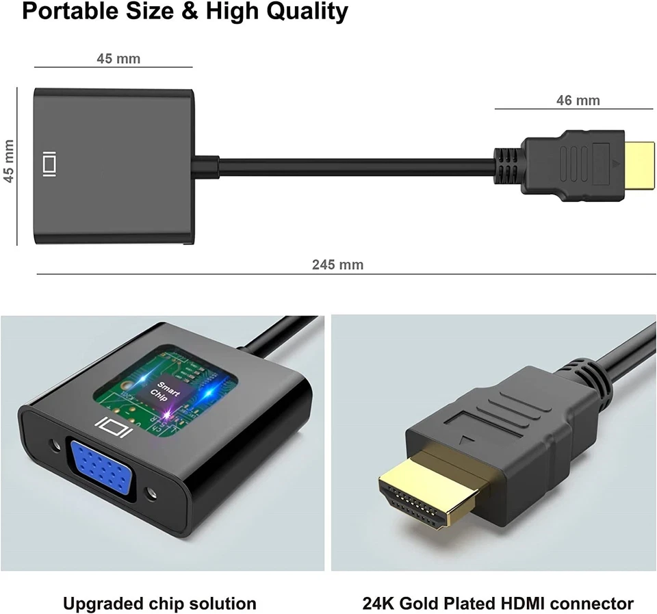 HDMI auf VGA Adapter D-Sub 15-polig Konverter Full HD 1080p VGA Buchse - Bild 4 von 4