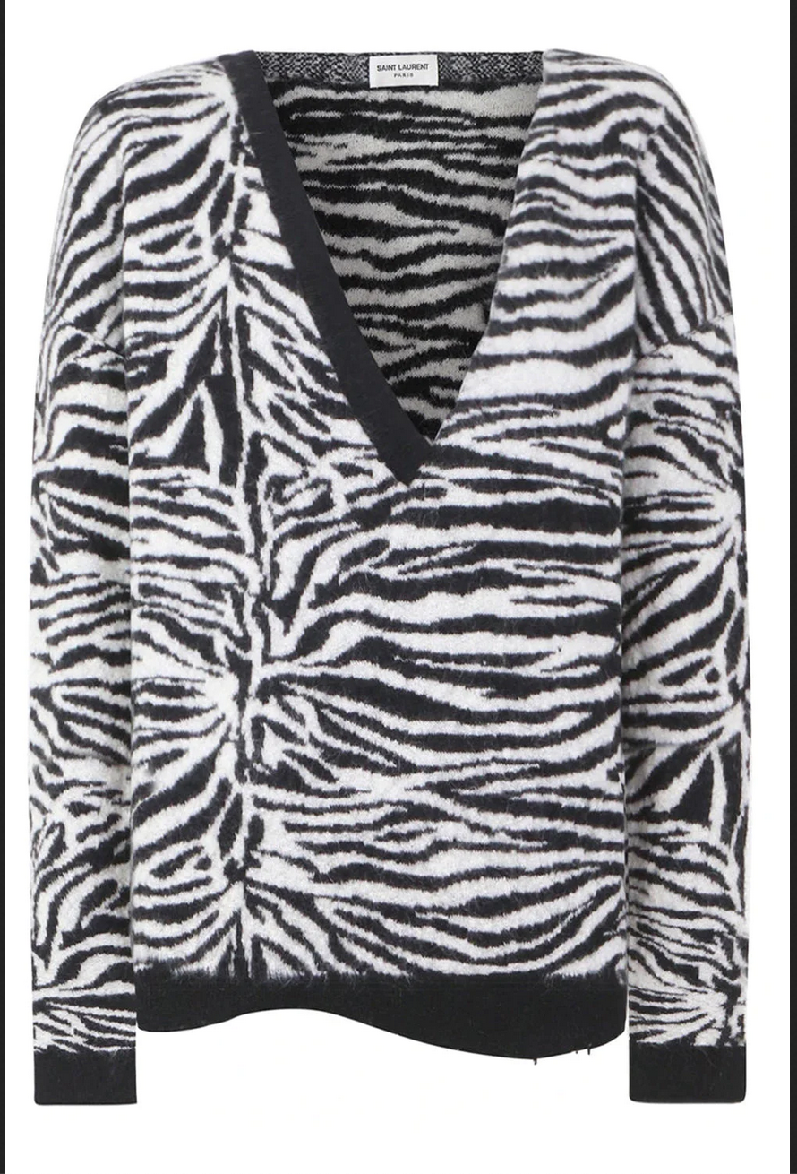Maglione nuovo con etichette Saint Laurent stampa zebra lavorato a maglia manica lunga collo a V taglia M