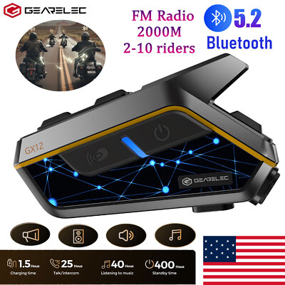 Bluetooth 5.2 Motorcycle Helmet Intercom Headset HiFi Music Share 2-10 Riders FM