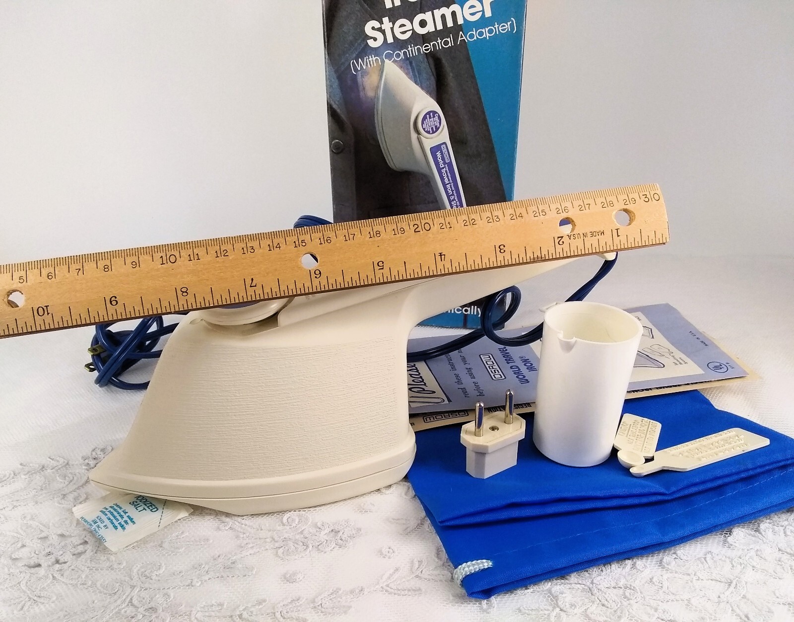 Vintage Osrow World Travel Iron Steamer  with travel bag and accessories 1981