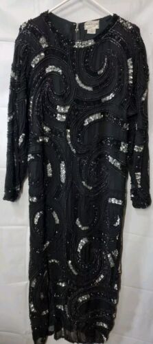 Abito in seta con perline nero e argento sera abito formale casa di moda Houston taglia S - Foto 2 di 12