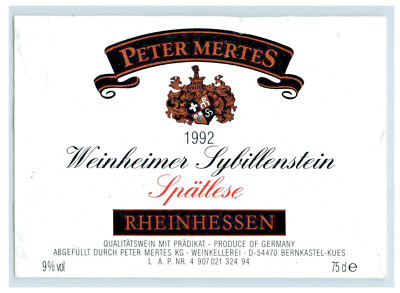 1970's-80's Peter Mertes Weinheimer Spatlese German Wine Label Original S18E