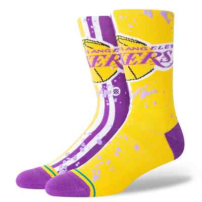 Stance, Los Angeles Lakers Overspray Crew Socks, Size: Men's 9-13