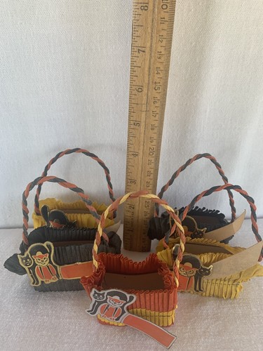 Vintage Halloween Nuss Leckerli Tassen Katze Eule Dichtungen Krepp Papier Menge 5 gedrehte Griffe - Bild 14 von 19