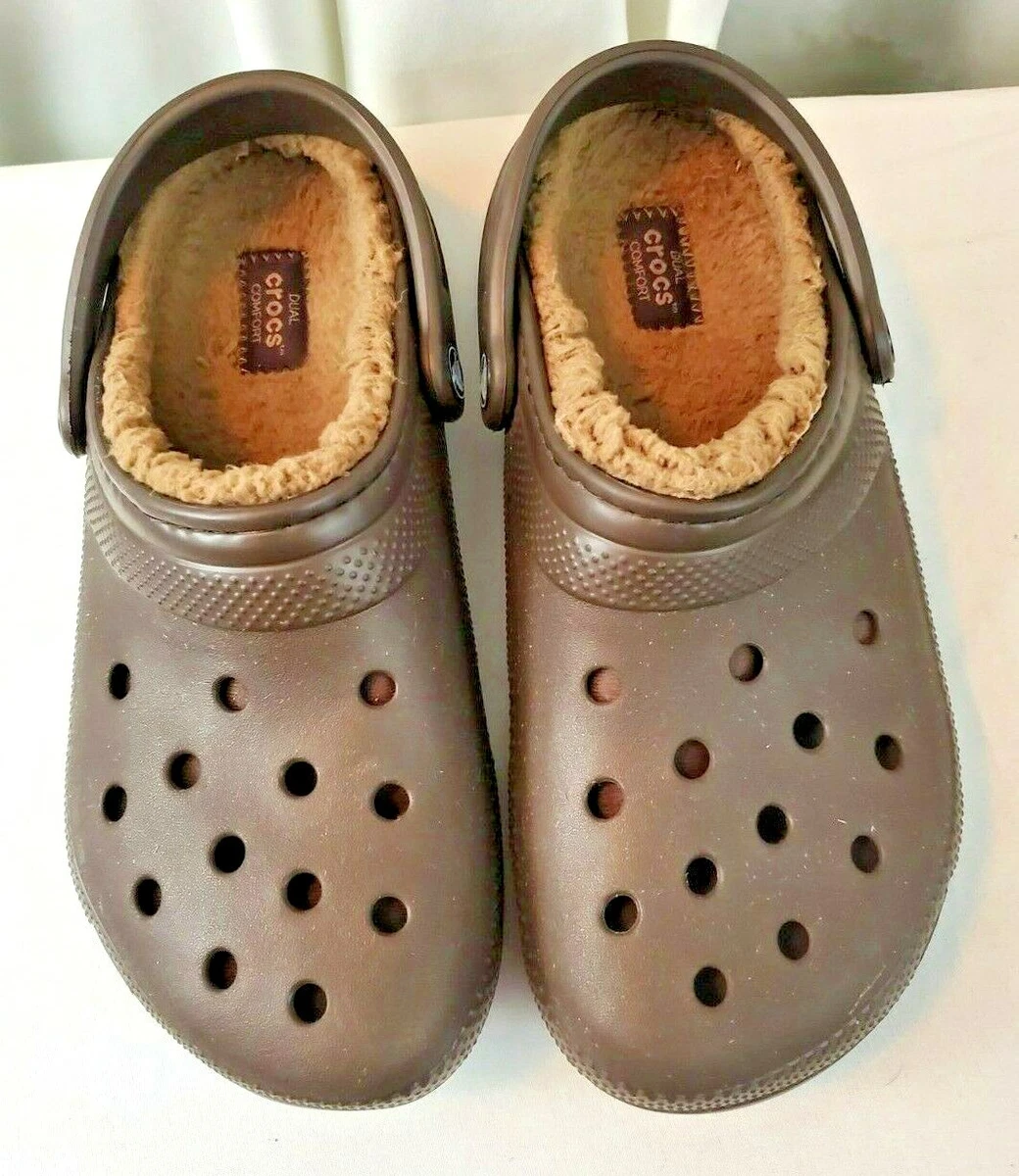 CROCS Brown fur lined clogs SZ 7 Mens 8 Womens eBay