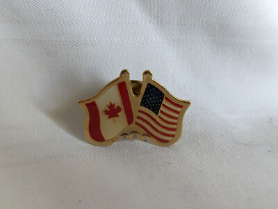 Yellow gold plated enamel Canada USA flag pin 1