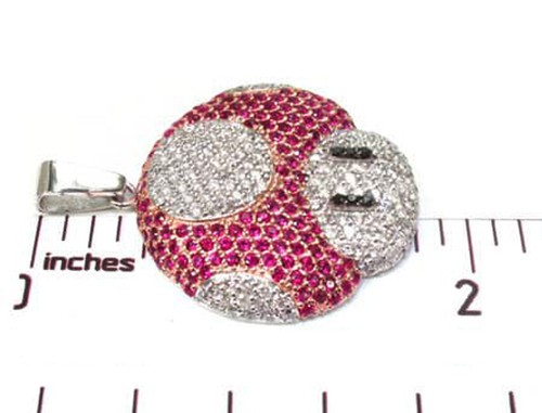 2.10ct Natural Round Diamond 14K Solid White Gold Ruby Onyx Cartoon Pendant - Picture 5 of 6