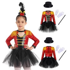 Girls Circus Ringmaster Costume Halloween Party tutu Skirts Dance Dress Outfit