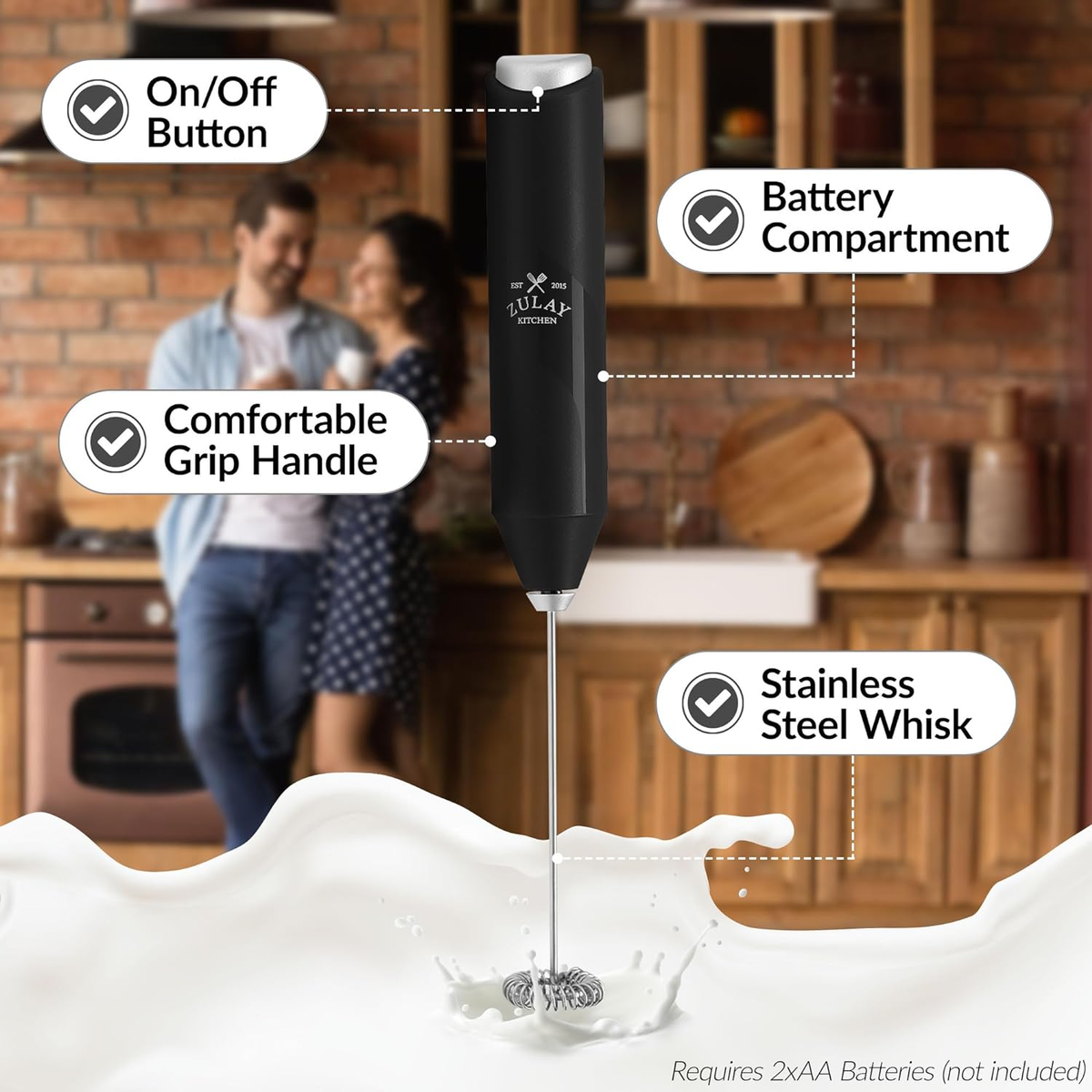 Kitchen Powerful Milk Frother Wand - Mini Milk Frother Handheld