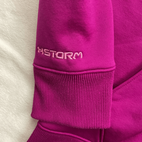 Under Armour Storm Hoodie Women's Medium Fuchsia Front Graphic Kangaroo Pockets - Picture 3 of 10