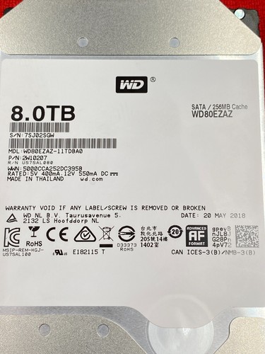 WESTERN DIGITAL WD80EZAZ 8TB 3.5" SATAHARD DRIVE 5400RPM 256MB CACHE USE 78 DAYS - Photo 3/4