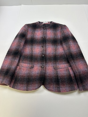 Vintage Schrader Sport Wool Plaid Coat Jacket Size 8 Pink Union Made USA - 第 1/8 張圖片