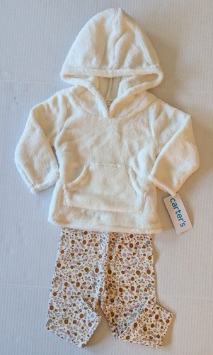 NWT 2 Pc's Size: 12 Months Carter's Ivory Fleece Hooded Top & Floral Leggings - 第 1/14 張圖片