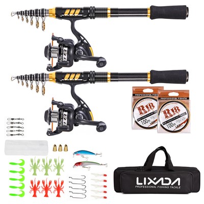 2PCS Telescopic Fishing Rod and Reel Combo Full Kit  Fishing Reel K3G7