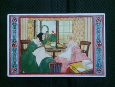 RIE CRAMER LADIES NEEDLEWORK CHATTING AT TABLE LE TROUSSEAU ART FASHION POSTCARD