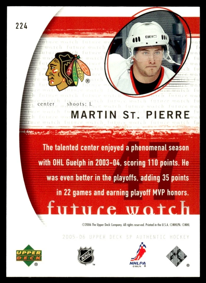2005-06 SP Authentic Martin St. Pierre Rookie 1470/1999 Chicago Blackhawks #224 - Image 2 of 2