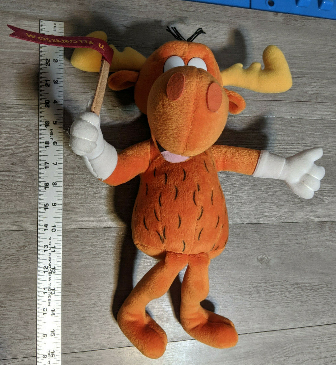 Rocky & Bullwinkle 15" Plush Cartoon Moose, WOSSAMOTTA U Flag, Stuffed Animal