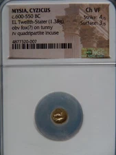Mysia Cyzicus EL 1/12 Stater 600-550 BC CH VF Fox on Tunny